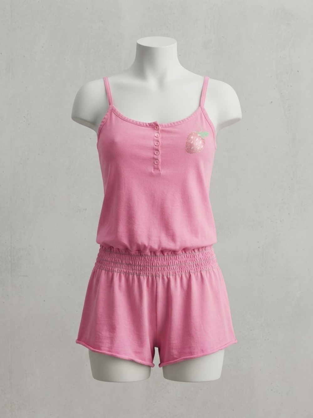 Pink Strawberry Cami Romper Pajama Set